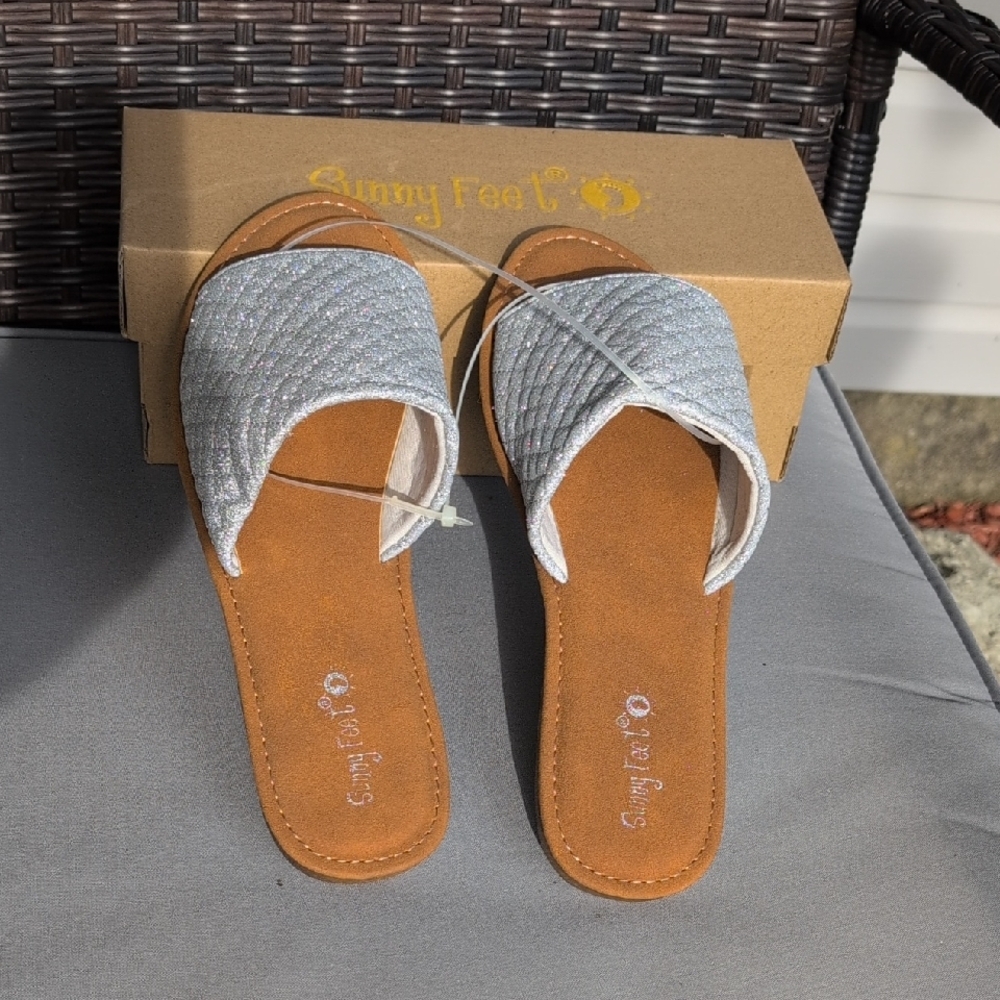 Sunny Feet Silver Slide Sandals